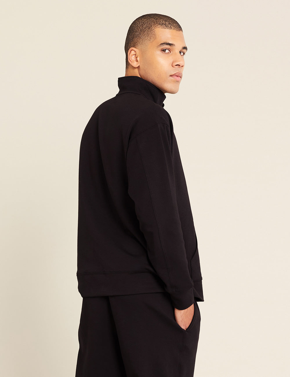 Gender-Neutral-Quarter-Zip-Sweater-Black-Male-Back.jpg